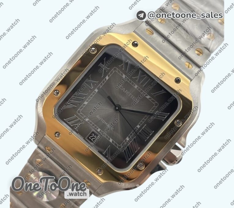 Реплика часов Cartier Santos de Cartier 40mm Stainless steel/Yellow gold Top-tier Копия один в один Gray Dial on Stainless steel/Yellow gold SmartLinks Bracelet MIYOTA 9015