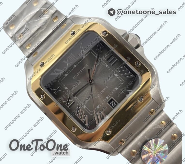 Реплика часов Cartier Santos de Cartier 40mm Stainless steel/Yellow gold Top-tier Копия один в один Gray Dial on Stainless steel/Yellow gold SmartLinks Bracelet MIYOTA 9015