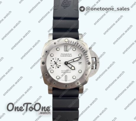 Реплика часов Panerai PAM2223 Submersible 42mm Top-tier Копия один в один White Dial on Black Rubber Strap P900