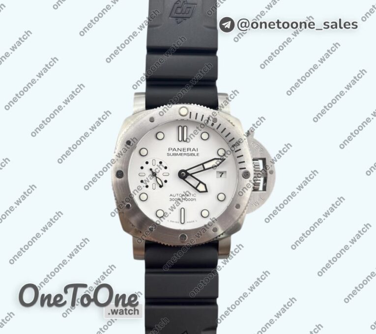 Реплика часов Panerai PAM2223 Submersible 42mm Top-tier Копия один в один White Dial on Black Rubber Strap P900