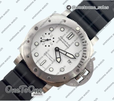 Реплика часов Panerai PAM2223 Submersible 42mm Top-tier Копия один в один White Dial on Black Rubber Strap P900