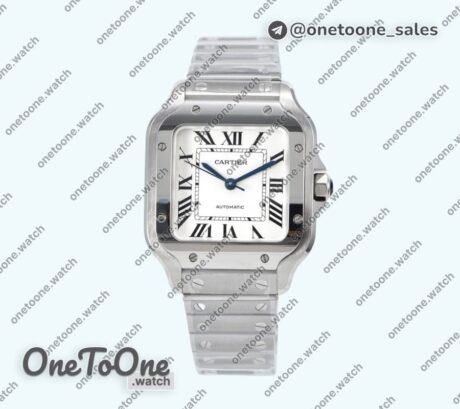 Реплика часов Cartier Santos de Cartier 35mm Stainless steel Top-tier Копия один в один White Dial on Stainless steel SmartLinks Bracelet MIYOTA 9015