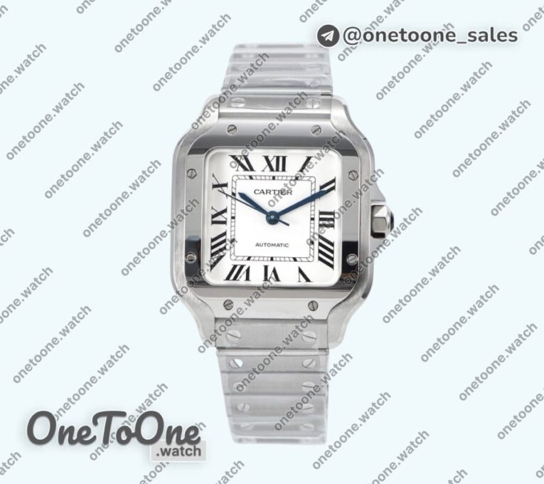 Реплика часов Cartier Santos de Cartier 35mm Stainless steel Top-tier Копия один в один White Dial on Stainless steel SmartLinks Bracelet MIYOTA 9015