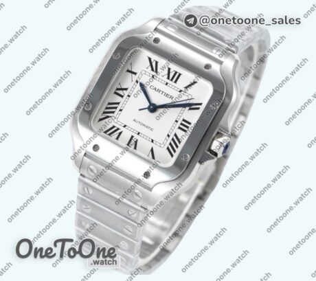 Реплика часов Cartier Santos de Cartier 35mm Stainless steel Top-tier Копия один в один White Dial on Stainless steel SmartLinks Bracelet MIYOTA 9015