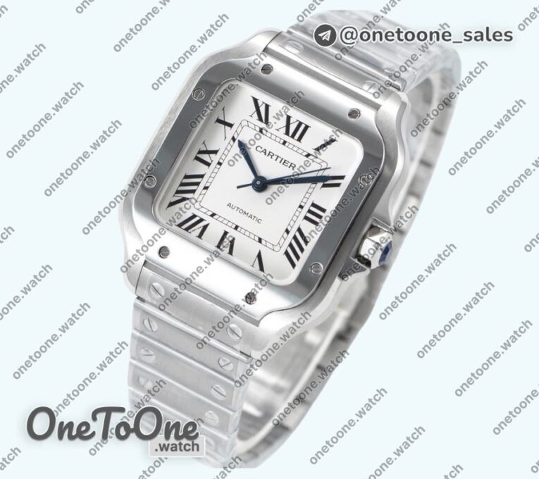 Реплика часов Cartier Santos de Cartier 35mm Stainless steel Top-tier Копия один в один White Dial on Stainless steel SmartLinks Bracelet MIYOTA 9015