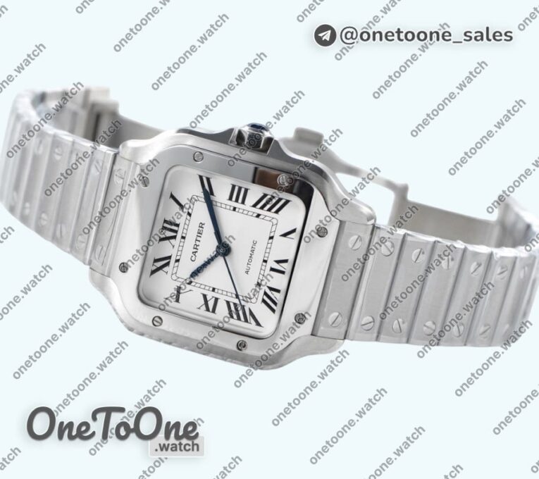 Реплика часов Cartier Santos de Cartier 35mm Stainless steel Top-tier Копия один в один White Dial on Stainless steel SmartLinks Bracelet MIYOTA 9015
