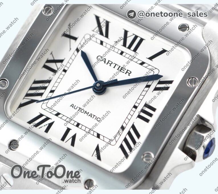 Реплика часов Cartier Santos de Cartier 35mm Stainless steel Top-tier Копия один в один White Dial on Stainless steel SmartLinks Bracelet MIYOTA 9015