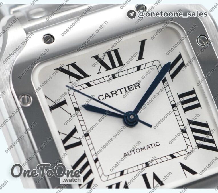 Реплика часов Cartier Santos de Cartier 35mm Stainless steel Top-tier Копия один в один White Dial on Stainless steel SmartLinks Bracelet MIYOTA 9015