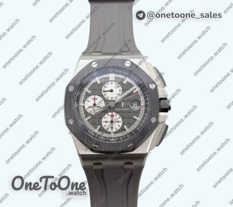 Реплика часов Audemars Piguet Royal Oak Offshore 44mm Stainless steel Top-tier Копия один в один Gray Dial Ceramic Bezel on Gray Rubber Strap TKF