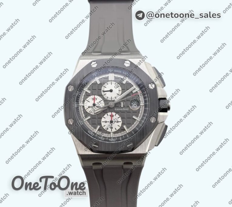 Реплика часов Audemars Piguet Royal Oak Offshore 44mm Stainless steel Top-tier Копия один в один Gray Dial Ceramic Bezel on Gray Rubber Strap TKF