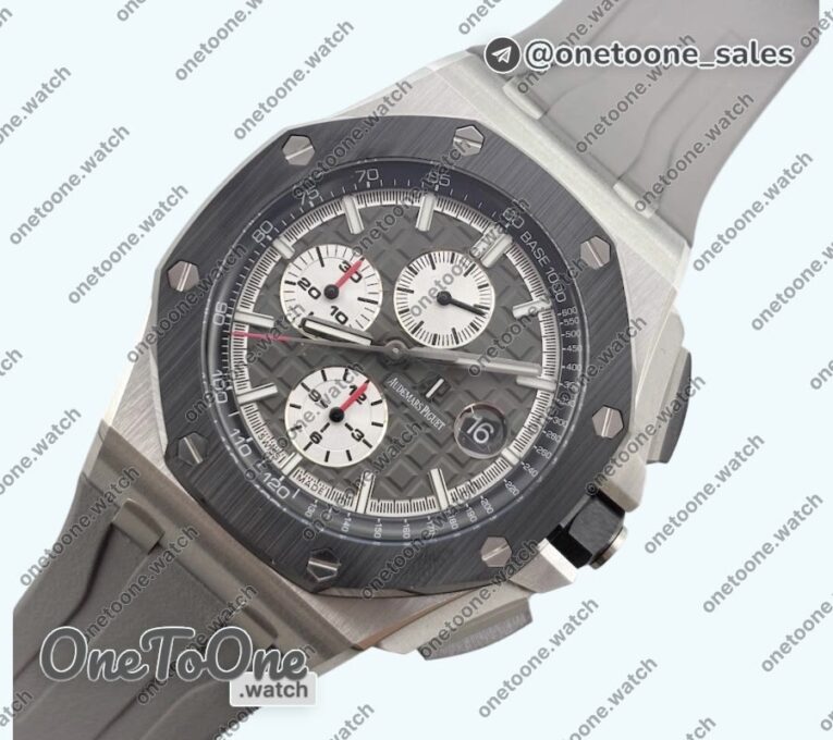 Реплика часов Audemars Piguet Royal Oak Offshore 44mm Stainless steel Top-tier Копия один в один Gray Dial Ceramic Bezel on Gray Rubber Strap TKF
