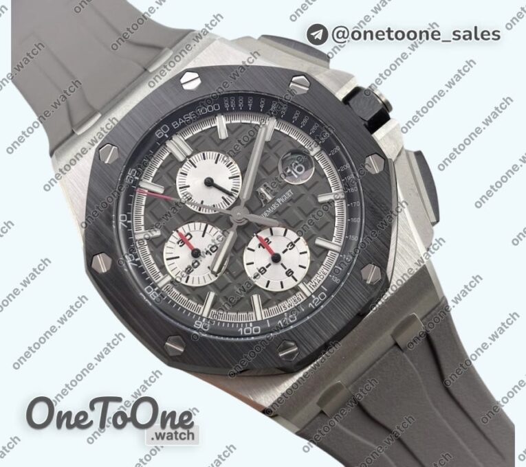 Реплика часов Audemars Piguet Royal Oak Offshore 44mm Stainless steel Top-tier Копия один в один Gray Dial Ceramic Bezel on Gray Rubber Strap TKF
