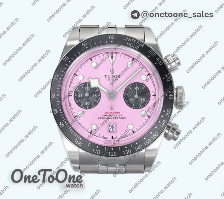 Реплика часов Tudor Black Bay Chrono Stainless steel Top-tier Копия один в один Pink Dial On Stainless steel Jubilee Bracelet DD7750