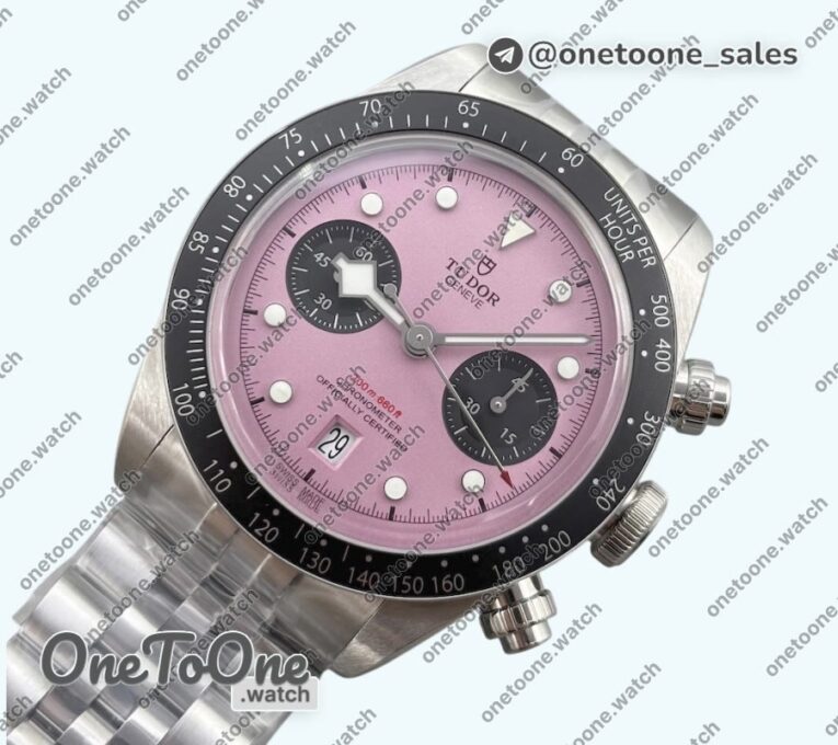 Реплика часов Tudor Black Bay Chrono Stainless steel Top-tier Копия один в один Pink Dial On Stainless steel Jubilee Bracelet DD7750