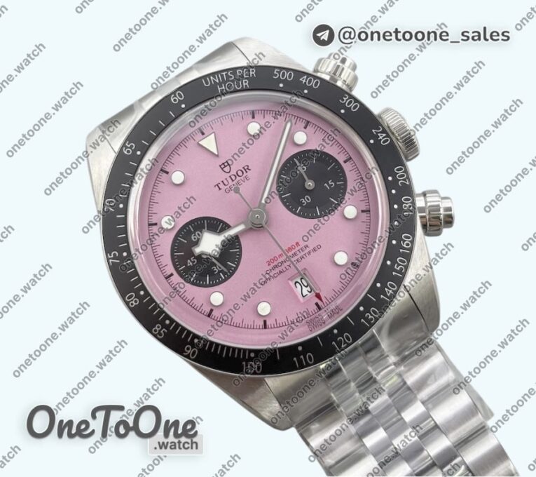 Реплика часов Tudor Black Bay Chrono Stainless steel Top-tier Копия один в один Pink Dial On Stainless steel Jubilee Bracelet DD7750