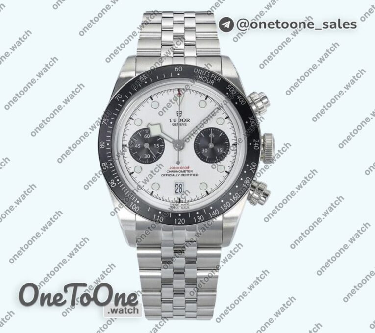 Реплика часов Tudor Black Bay Chrono Stainless steel Top-tier Копия один в один White Dial On Stainless steel Jubilee Bracelet DD7750
