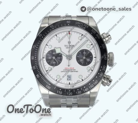Реплика часов Tudor Black Bay Chrono Stainless steel Top-tier Копия один в один White Dial On Stainless steel Jubilee Bracelet DD7750