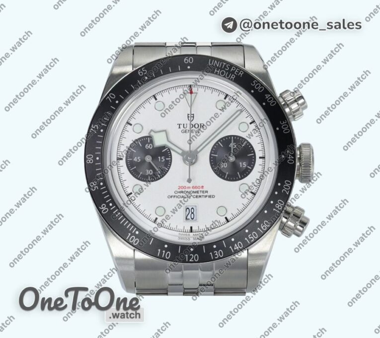 Реплика часов Tudor Black Bay Chrono Stainless steel Top-tier Копия один в один White Dial On Stainless steel Jubilee Bracelet DD7750
