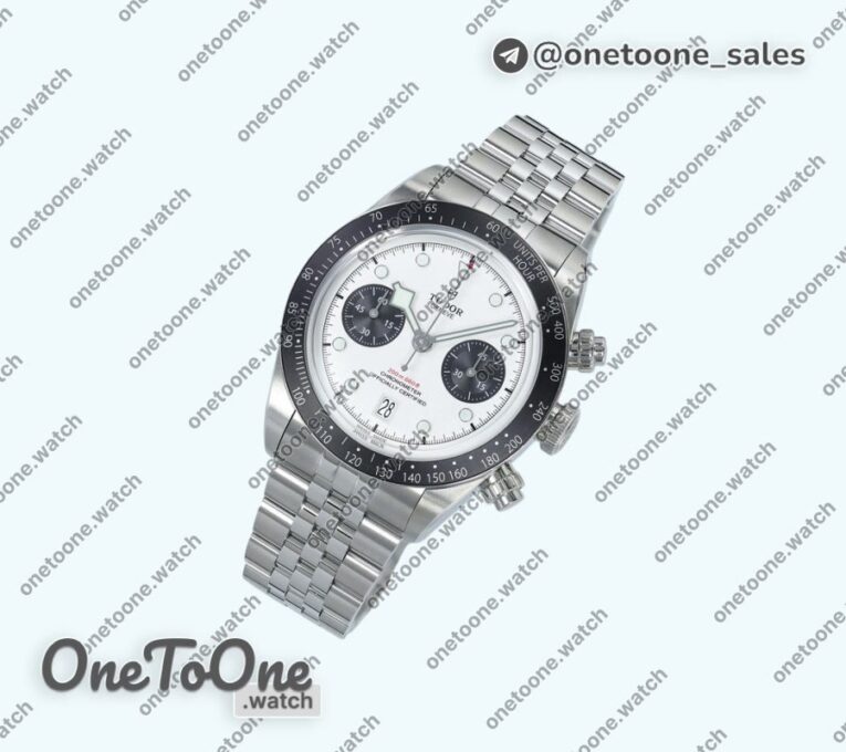 Реплика часов Tudor Black Bay Chrono Stainless steel Top-tier Копия один в один White Dial On Stainless steel Jubilee Bracelet DD7750