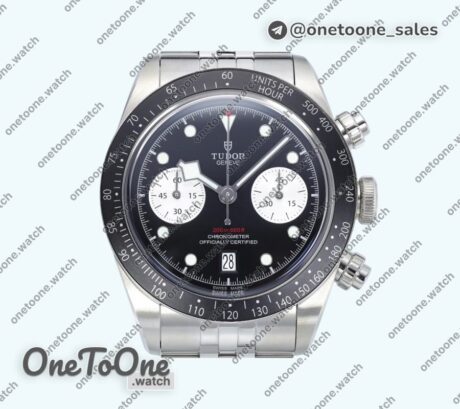 Реплика часов Tudor Black Bay Chrono Stainless steel Top-tier Копия один в один Black Dial On Stainless steel Jubilee Bracelet DD7750