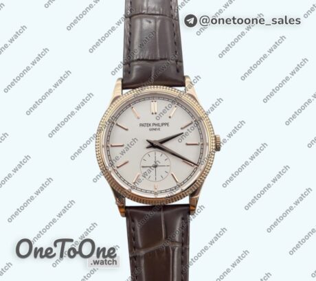 Реплика часов Patek Philippe Calatrava 6119R Rose gold Top-tier Копия один в один White Dial on Brown Leather Strap CS