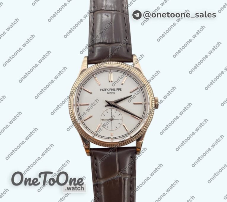 Реплика часов Patek Philippe Calatrava 6119R Rose gold Top-tier Копия один в один White Dial on Brown Leather Strap CS