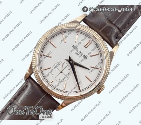 Реплика часов Patek Philippe Calatrava 6119R Rose gold Top-tier Копия один в один White Dial on Brown Leather Strap CS