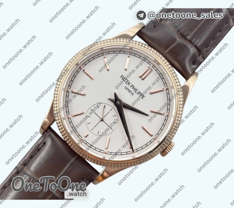 Реплика часов Patek Philippe Calatrava 6119R Rose gold Top-tier Копия один в один White Dial on Brown Leather Strap CS
