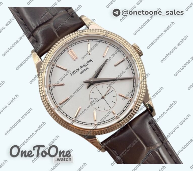 Реплика часов Patek Philippe Calatrava 6119R Rose gold Top-tier Копия один в один White Dial on Brown Leather Strap CS