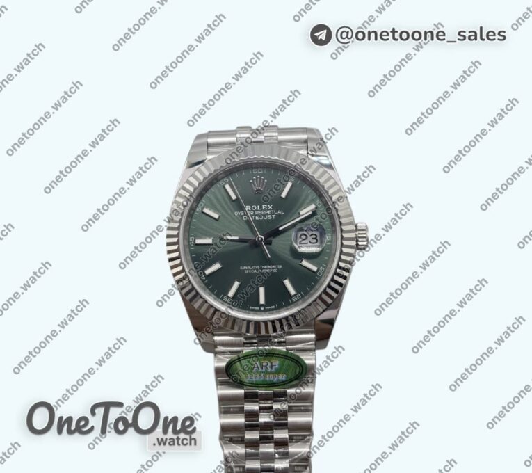 Реплика часов Rolex DateJust 41 126330 904L Stainless steel Top-tier Копия один в один Fluted Bezel Green Dial on Jubilee Bracelet