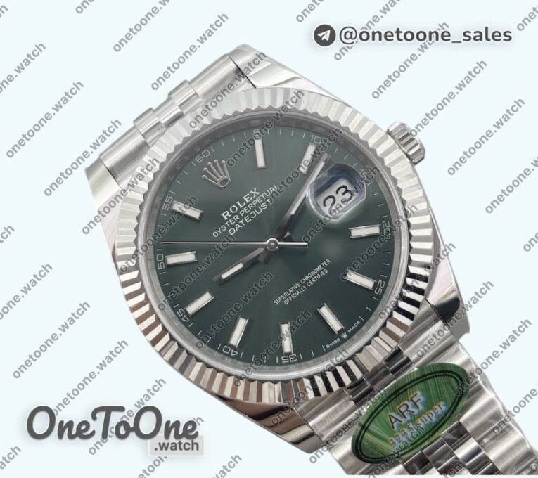 Реплика часов Rolex DateJust 41 126330 904L Stainless steel Top-tier Копия один в один Fluted Bezel Green Dial on Jubilee Bracelet
