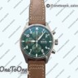 Реплика часов Iwc Pilot Chrono Spitfire IW377726 Stainless steel Top-tier Копия один в один Green Dial on Brown Leather Strap A