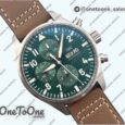 Реплика часов Iwc Pilot Chrono Spitfire IW377726 Stainless steel Top-tier Копия один в один Green Dial on Brown Leather Strap A