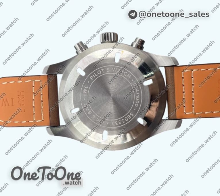 Реплика часов Iwc Pilot Chrono Spitfire IW377726 Stainless steel Top-tier Копия один в один Green Dial on Brown Leather Strap A