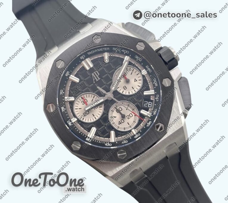 Реплика часов Audemars Piguet Royal Oak Offshore 43mm 26420SO Stainless steel Top-tier Копия один в один Black Dial On Black Rubber Strap