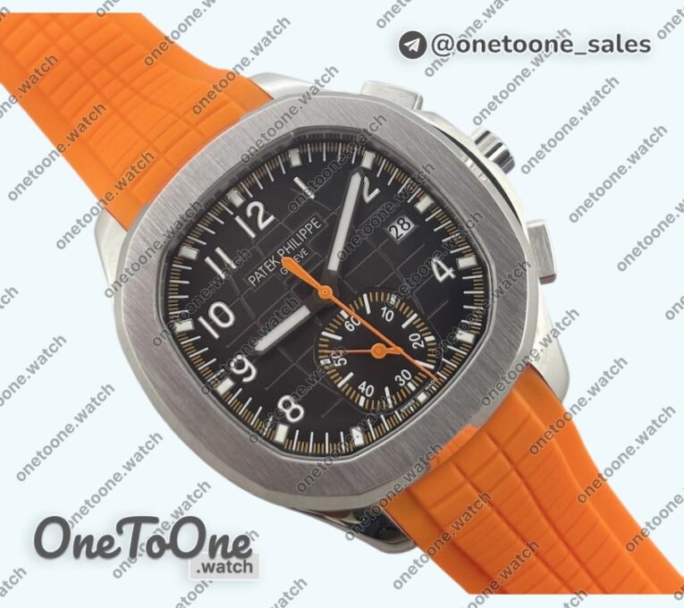 Реплика часов Patek Philippe Aquanaut Chronograph 5968A Top-tier Копия один в один Brown Dial on Orange Rubber Strap 3KF
