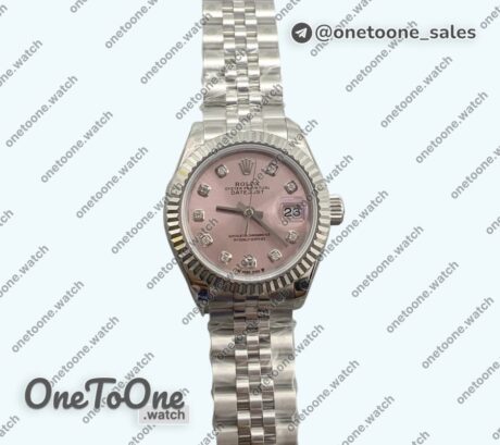 Реплика часов Rolex Datejust 28mm 279166 Top-tier Копия один в один White Pink Dial Crystals Markers on Stainless steel Jubilee Bracelet WF