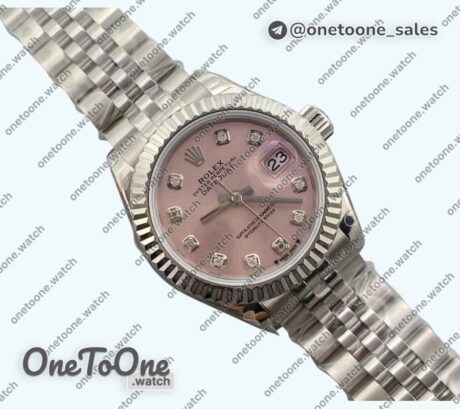 Реплика часов Rolex Datejust 28mm 279166 Top-tier Копия один в один White Pink Dial Crystals Markers on Stainless steel Jubilee Bracelet WF