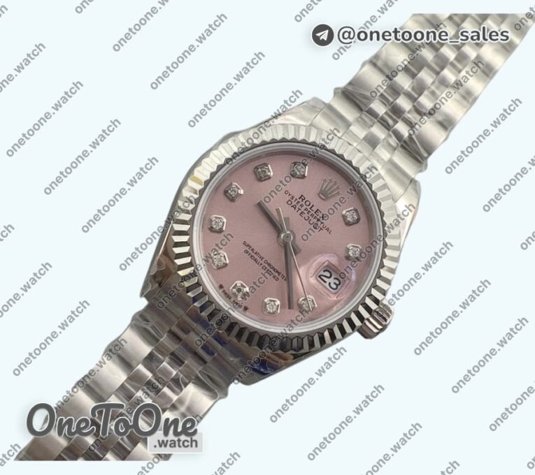 Реплика часов Rolex Datejust 28mm 279166 Top-tier Копия один в один White Pink Dial Crystals Markers on Stainless steel Jubilee Bracelet WF