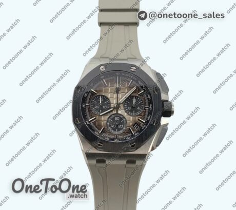 Реплика часов Audemars Piguet ROO 43mm 26420 Ceramic Bezel Stainless steel Top-tier Копия один в один Light Brown Dial On Gray Rubber Strap