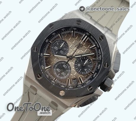 Реплика часов Audemars Piguet ROO 43mm 26420 Ceramic Bezel Stainless steel Top-tier Копия один в один Light Brown Dial On Gray Rubber Strap