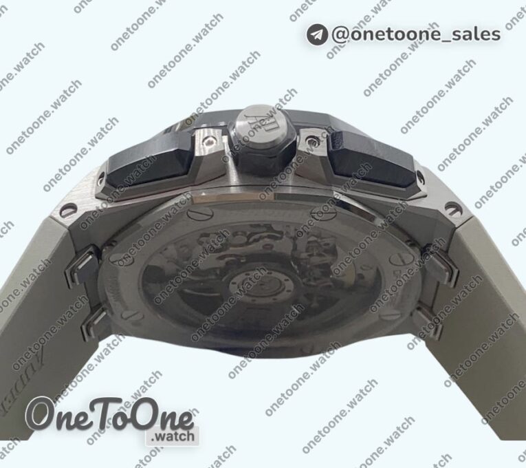 Реплика часов Audemars Piguet ROO 43mm 26420 Ceramic Bezel Stainless steel Top-tier Копия один в один Light Brown Dial On Gray Rubber Strap