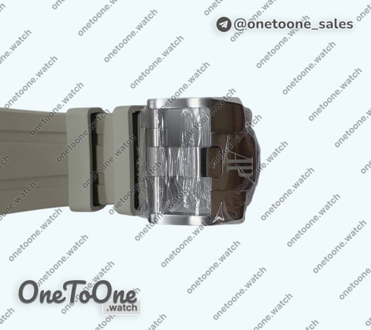 Реплика часов Audemars Piguet ROO 43mm 26420 Ceramic Bezel Stainless steel Top-tier Копия один в один Light Brown Dial On Gray Rubber Strap