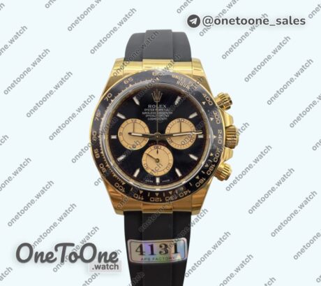 Реплика часов Rolex Daytona 126518 Увеличенный вес Top-tier Копия один в один Black Dial Gold Subdial Sticks Markers on Oysterflex Strap