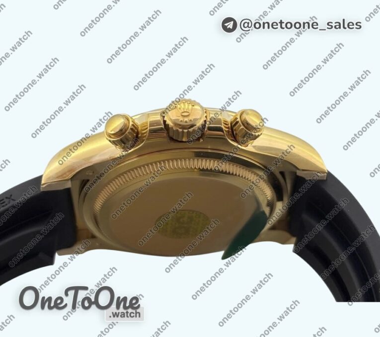 Реплика часов Rolex Daytona 126518 Увеличенный вес Top-tier Копия один в один Black Dial Gold Subdial Sticks Markers on Oysterflex Strap