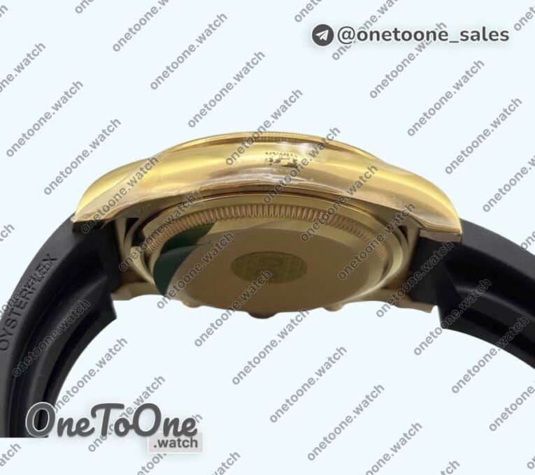 Реплика часов Rolex Daytona 126518 Увеличенный вес Top-tier Копия один в один Black Dial Gold Subdial Sticks Markers on Oysterflex Strap