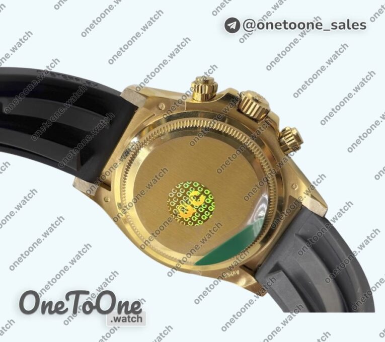 Реплика часов Rolex Daytona 126518 Увеличенный вес Top-tier Копия один в один Black Dial Gold Subdial Sticks Markers on Oysterflex Strap