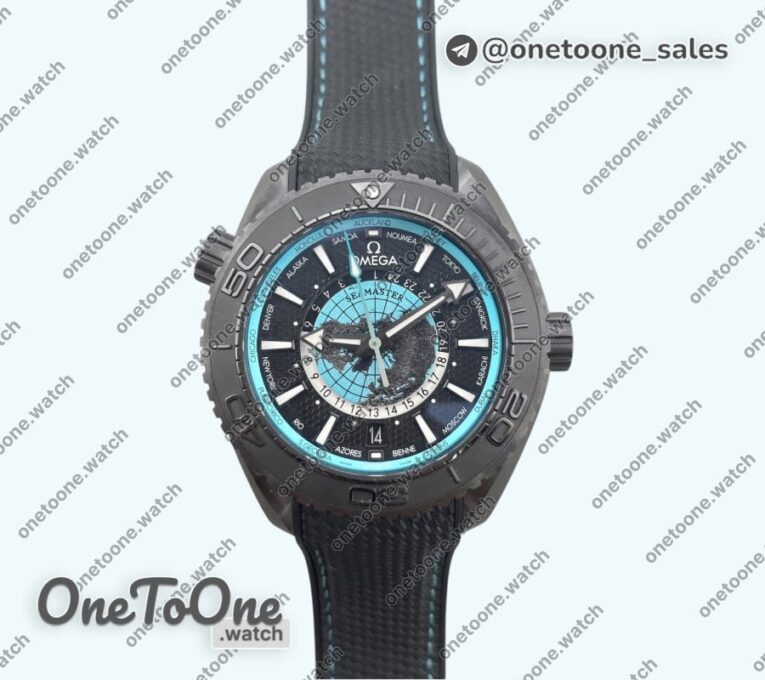 Реплика часов Omega Planet Ocean 45.5mm T Worldtimer Real Ceramic Top-tier Копия один в один Black/blue Dial On Black Rubber Strap 8938