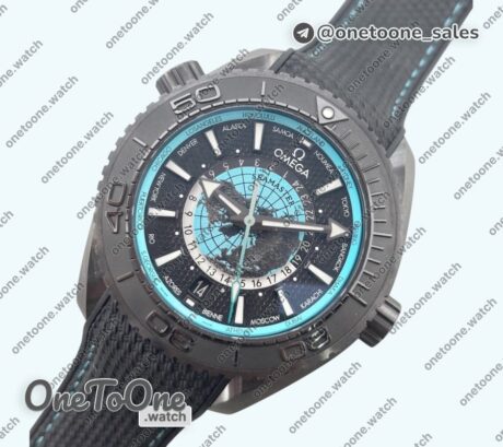 Реплика часов Omega Planet Ocean 45.5mm T Worldtimer Real Ceramic Top-tier Копия один в один Black/blue Dial On Black Rubber Strap 8938