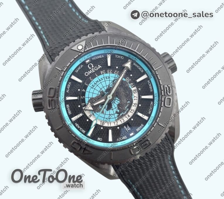 Реплика часов Omega Planet Ocean 45.5mm T Worldtimer Real Ceramic Top-tier Копия один в один Black/blue Dial On Black Rubber Strap 8938